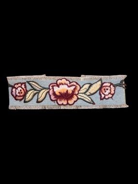 Boho Floral Embroidered Denim Choker Necklace 12” w/ Extender
